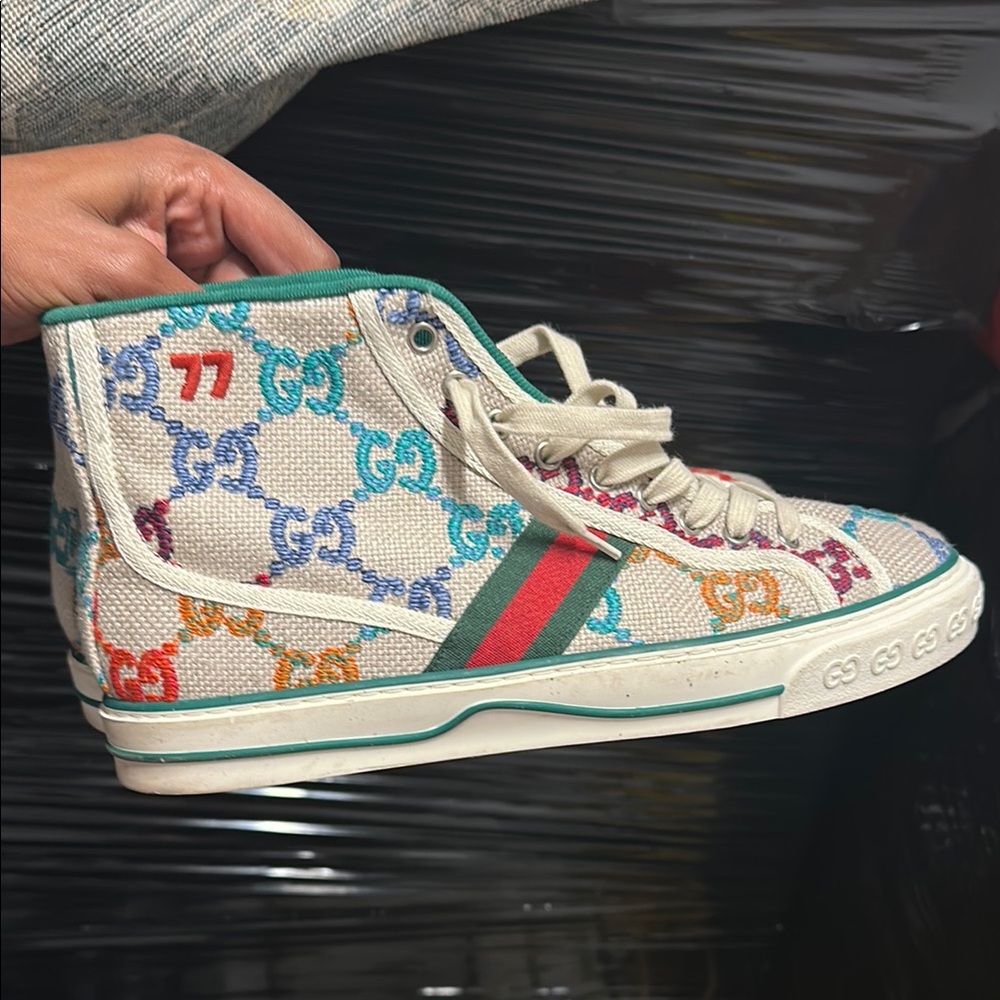Gucci Beige and Multicolor High-Top Sneakers